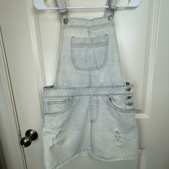 Forever 21 Denim Overall Mini Skirt Bleached M - Picture 5 of 17
